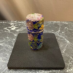 Vintage Beautiful Cloisonné Toothpick Trinket Holder Enamel Lined
